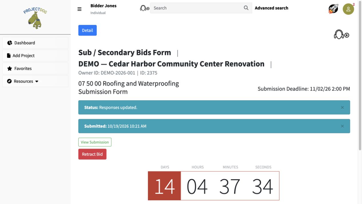 The submitted trade response shows its timestamp and a View Submission link.