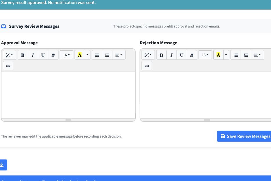 Save reusable approval and rejection messages for this project. Customize the message for each individual review, and choose whether to send a notification.